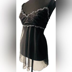 Victoria’s Secret Baby Doll  slip Dress Tie in back sexy sheer /lace SzM Black